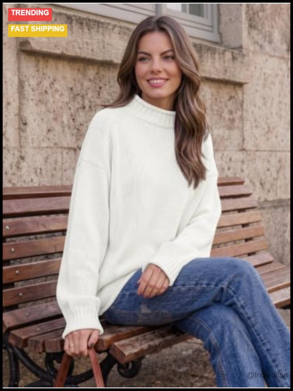 Oversized Mock Neck Knit Sweater Cotton Blend Pullover Fall - Picture 4 of 6